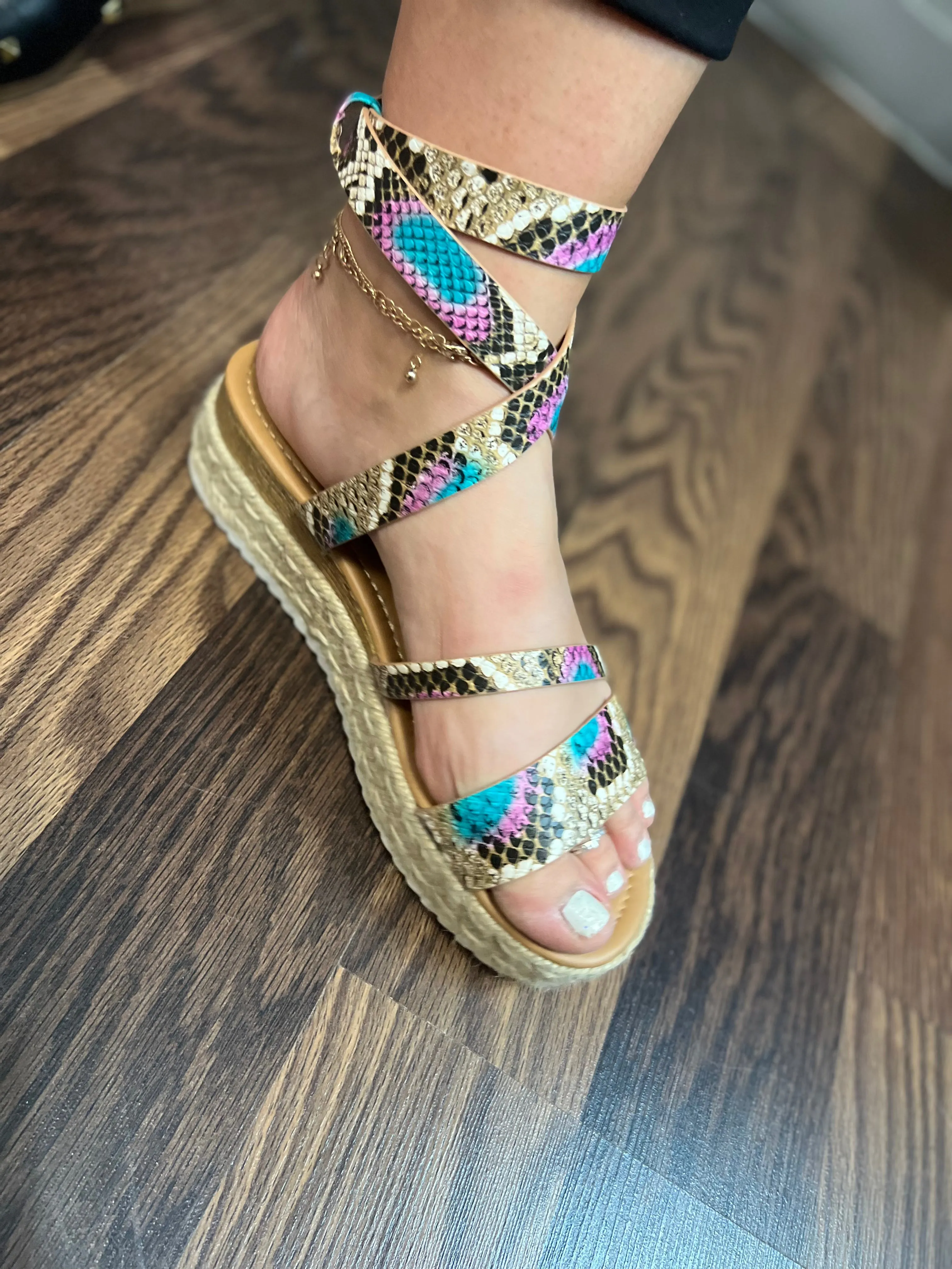Ankle wrap Snake Print Espadrilles
