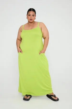 BASICS SZN Supersoft Jersey Strappy Maxi dress with Pockets in Lime