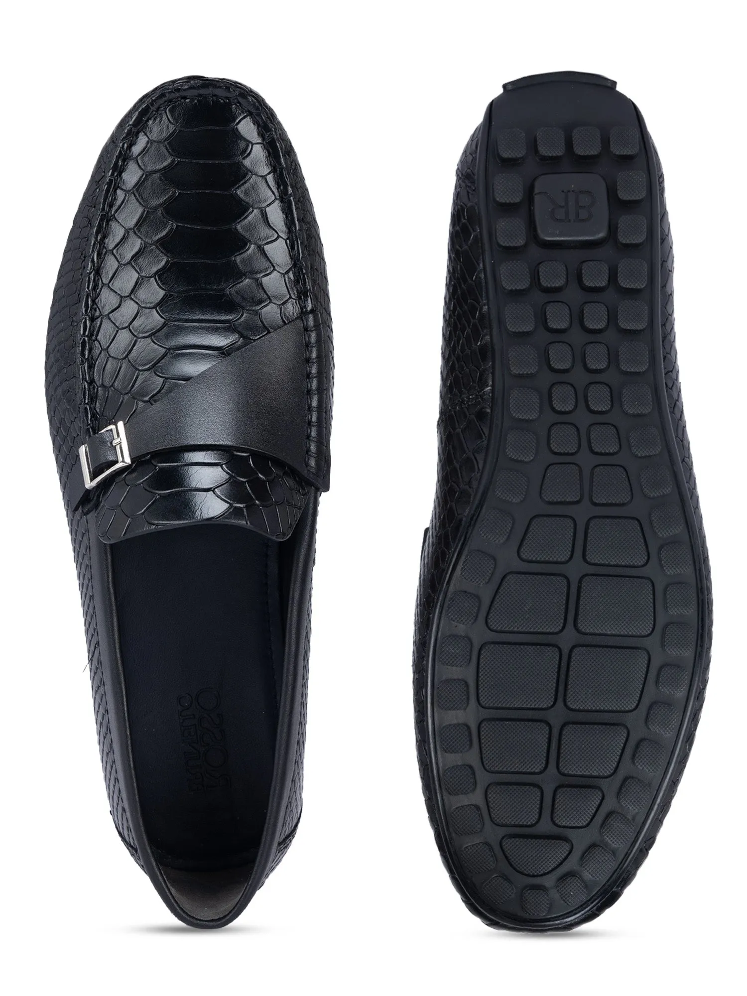 Black Monk Strap Style Moccasins