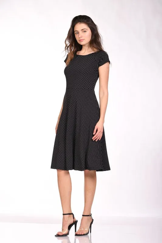 Black Polka Dot Flare Midi Dress