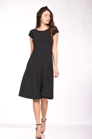 Black Polka Dot Flare Midi Dress