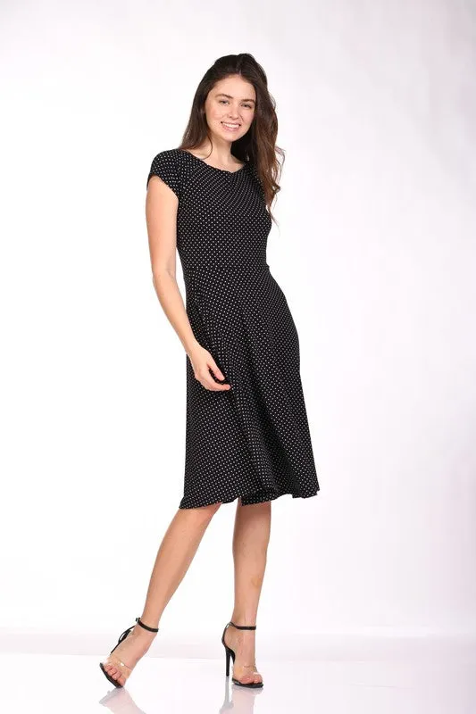 Black Polka Dot Flare Midi Dress