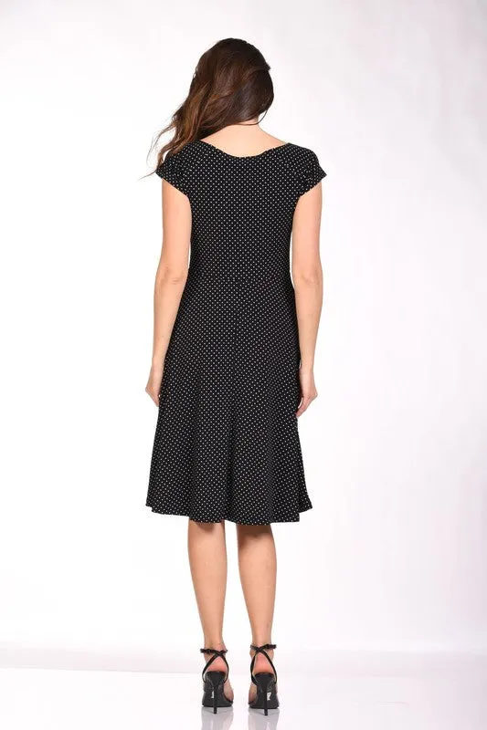 Black Polka Dot Flare Midi Dress
