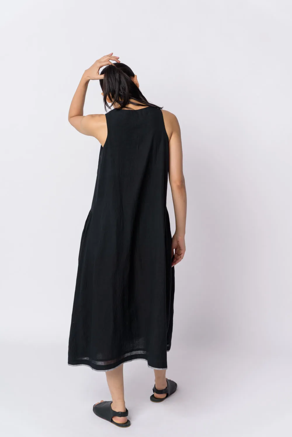 Black relaxed tank midi dress - Black