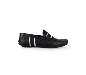Black Striped Leather Moccasins
