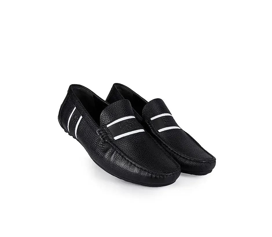 Black Striped Leather Moccasins