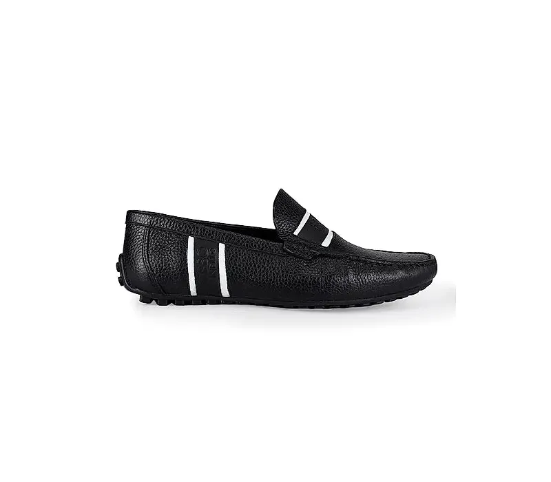 Black Striped Leather Moccasins