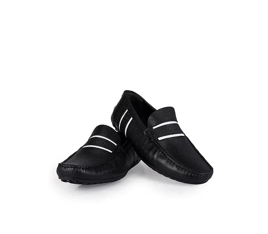 Black Striped Leather Moccasins