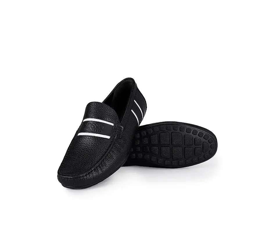 Black Striped Leather Moccasins