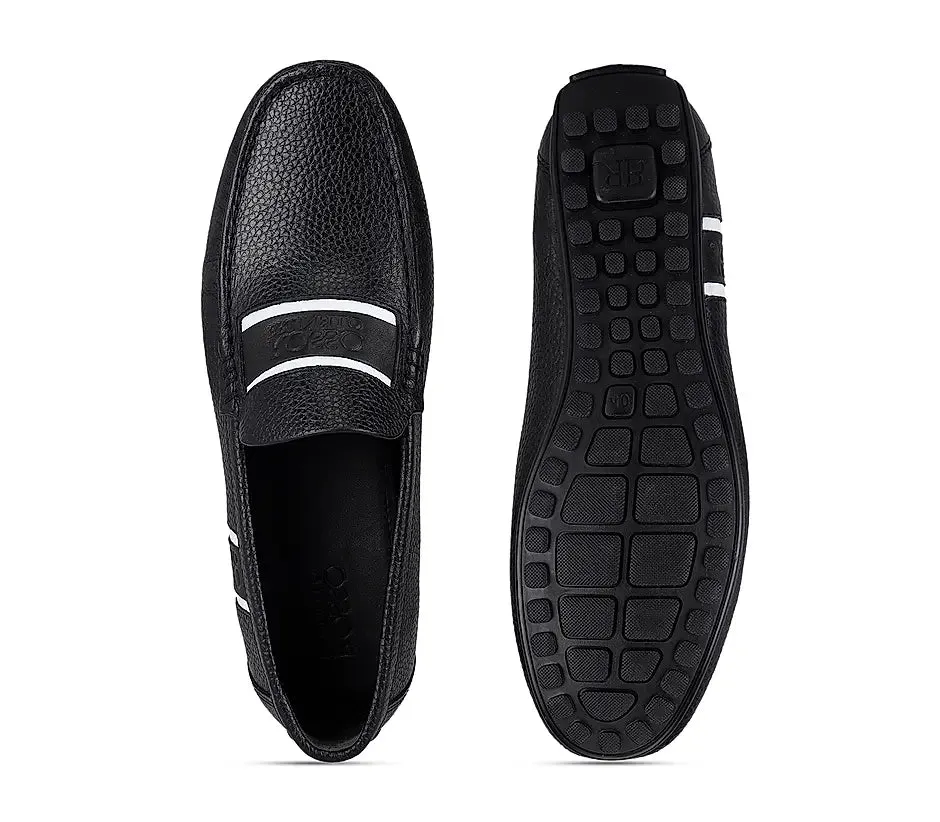 Black Striped Leather Moccasins