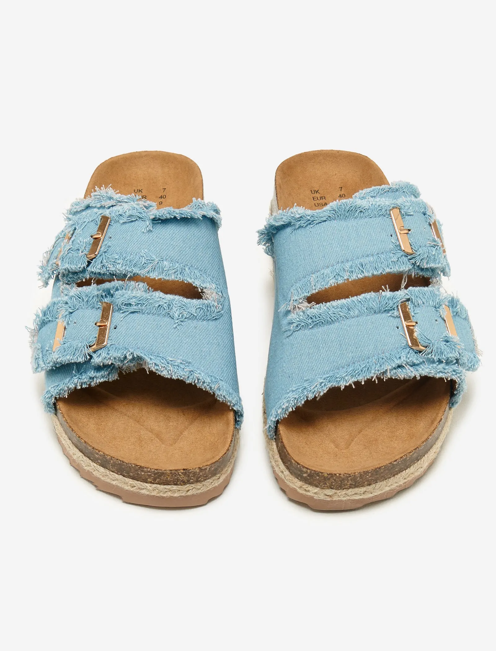 Blue Double Buckle Denim Espadrilles