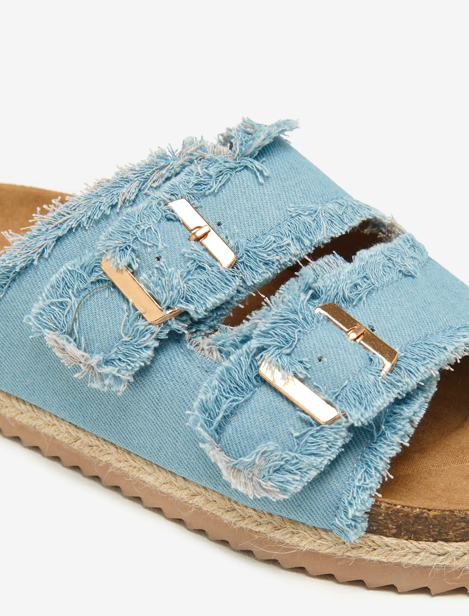 Blue Double Buckle Denim Espadrilles