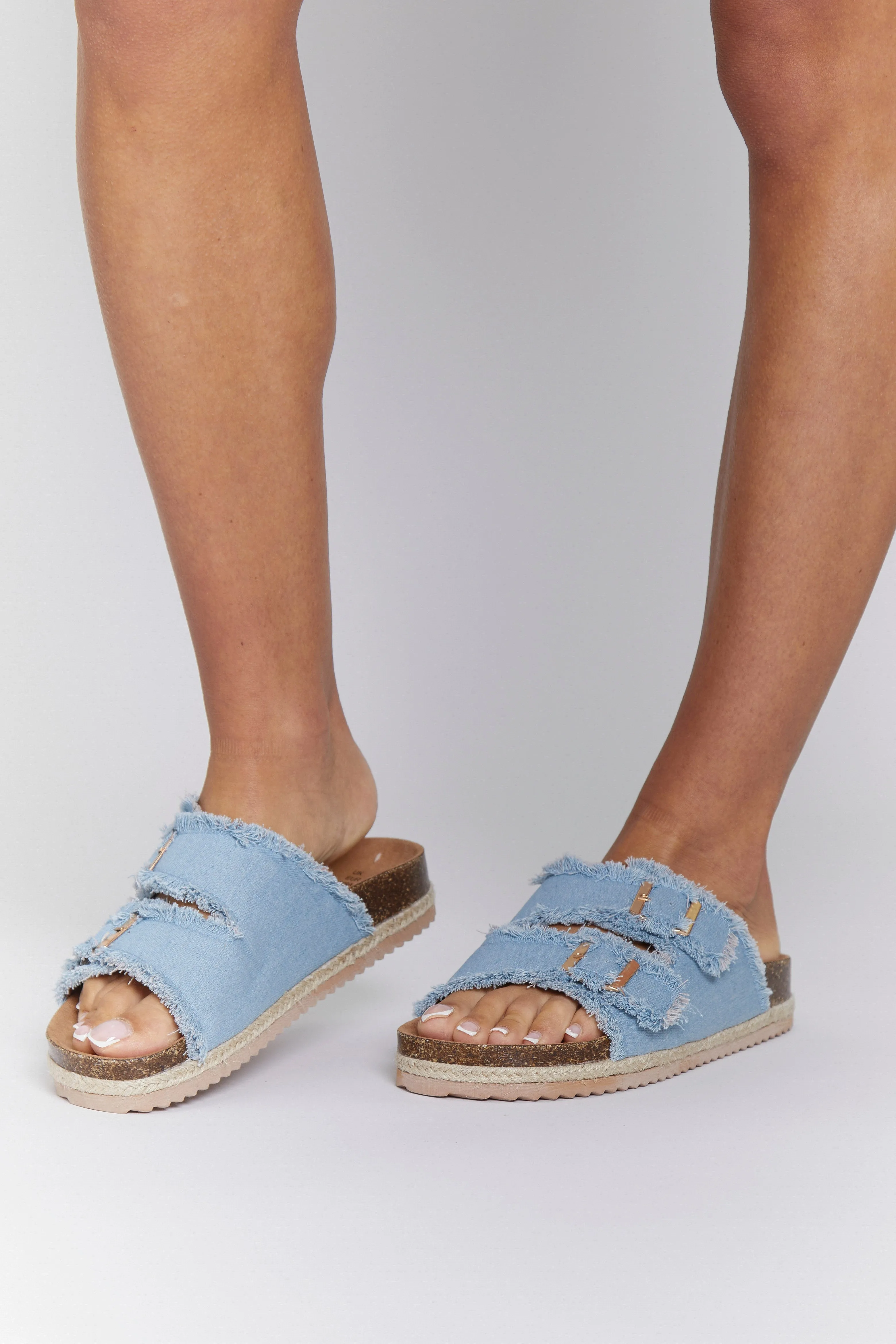 Blue Double Buckle Denim Espadrilles