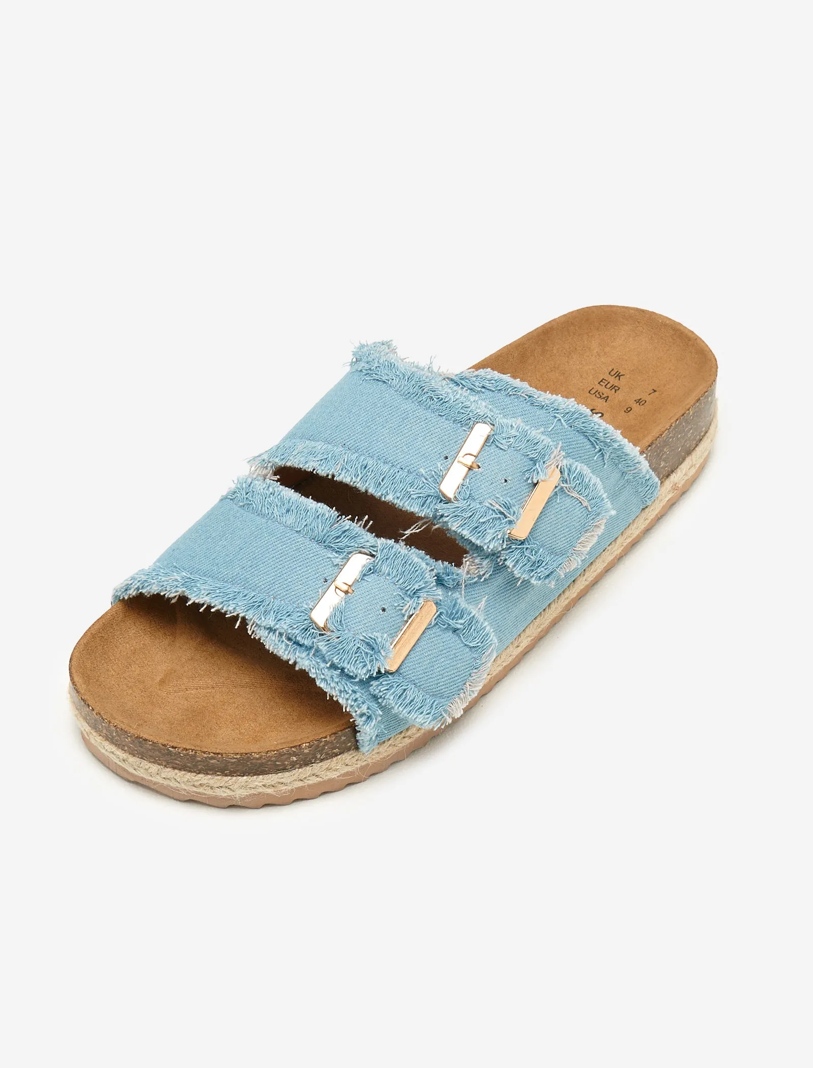 Blue Double Buckle Denim Espadrilles