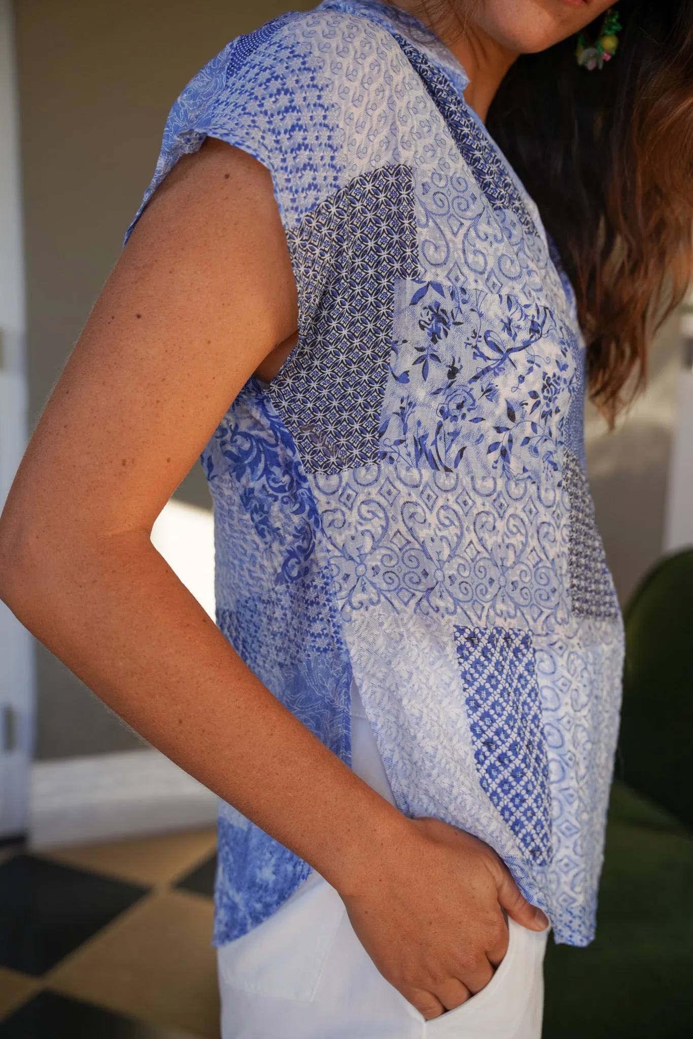 Blue Patchwork Summer Top