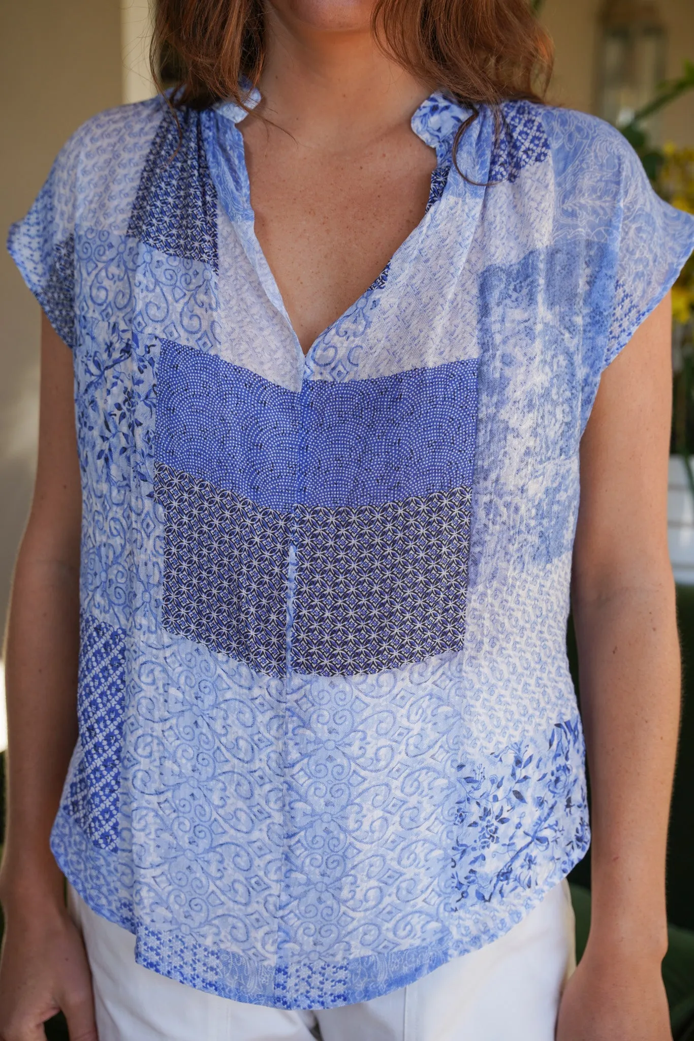 Blue Patchwork Summer Top