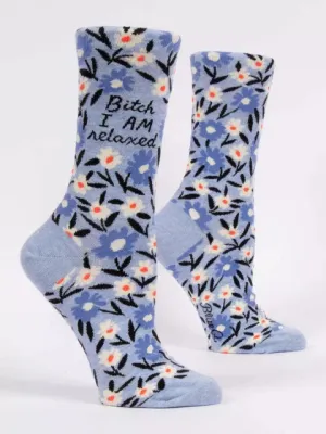 B*tch I AM Relaxed | Women's Crew Socks | Blue Q