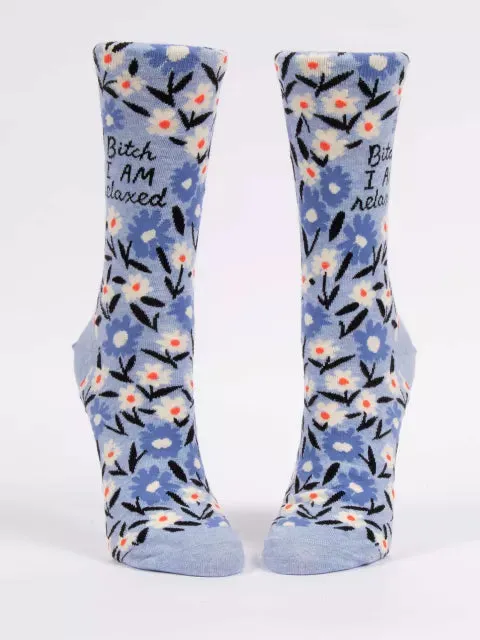 B*tch I AM Relaxed | Women's Crew Socks | Blue Q