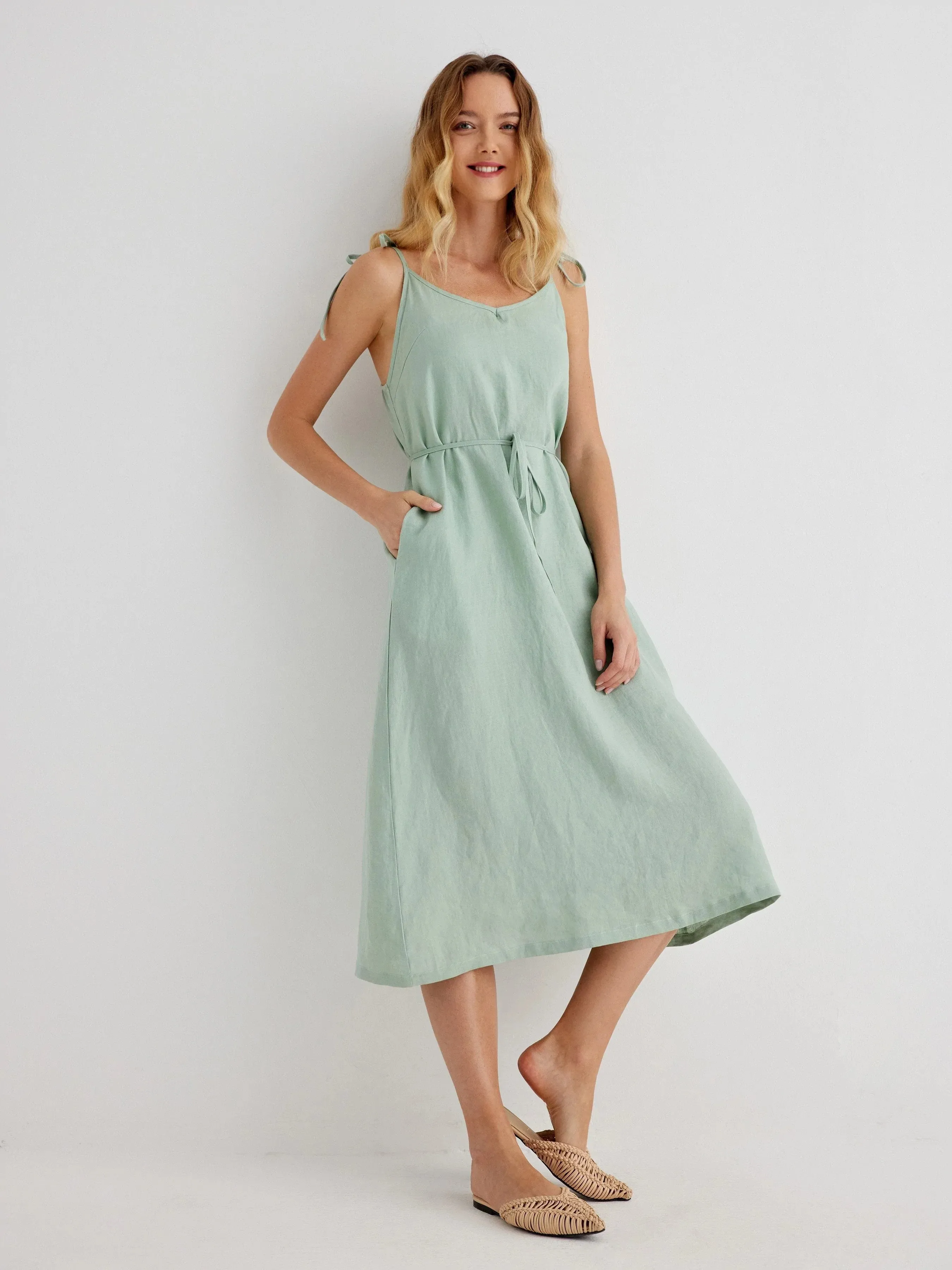 Callie 100% Linen Relaxed Fit Adjustable Straps Slip Dress