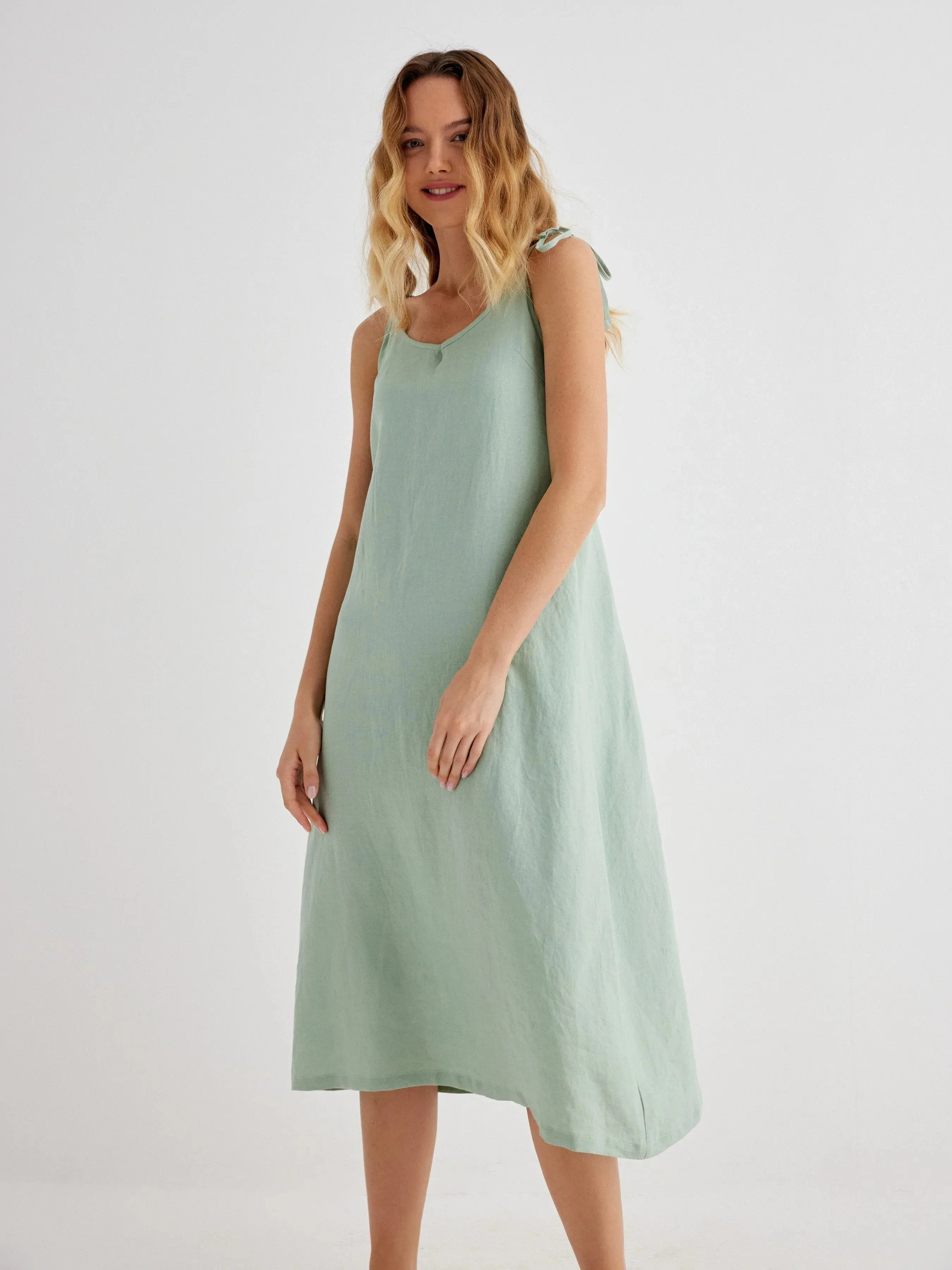 Callie 100% Linen Relaxed Fit Adjustable Straps Slip Dress