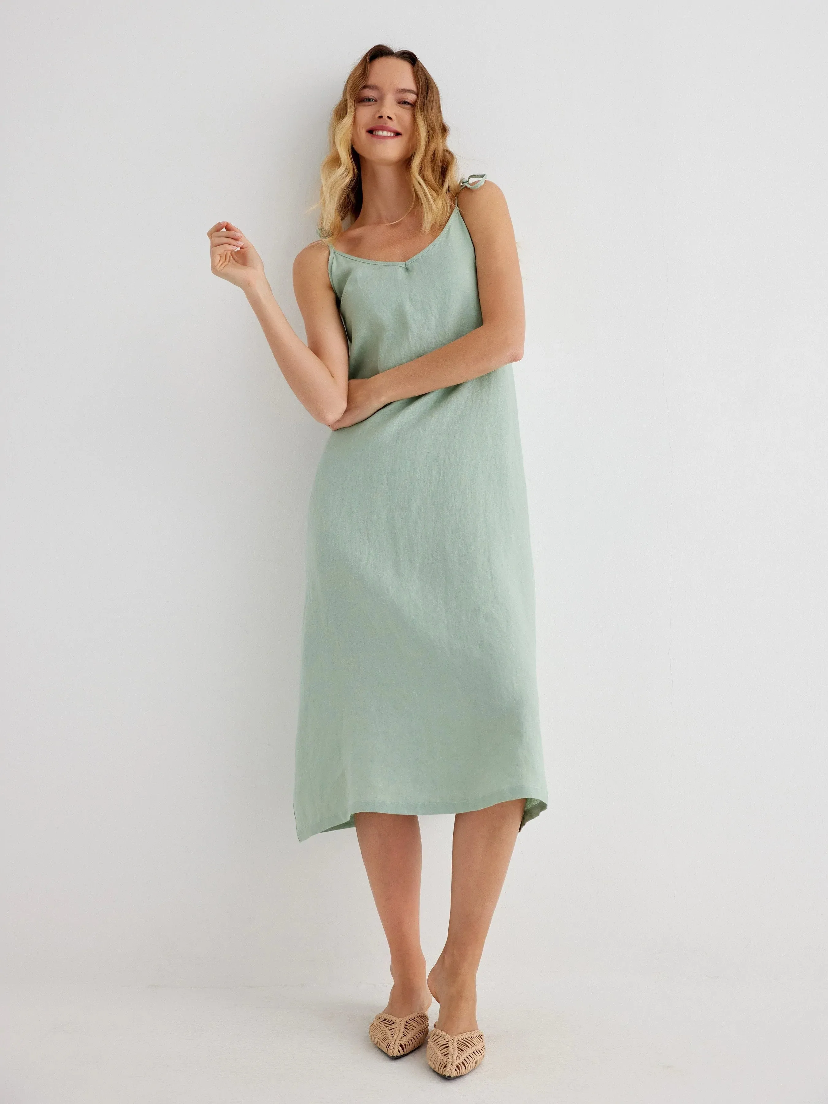 Callie 100% Linen Relaxed Fit Adjustable Straps Slip Dress