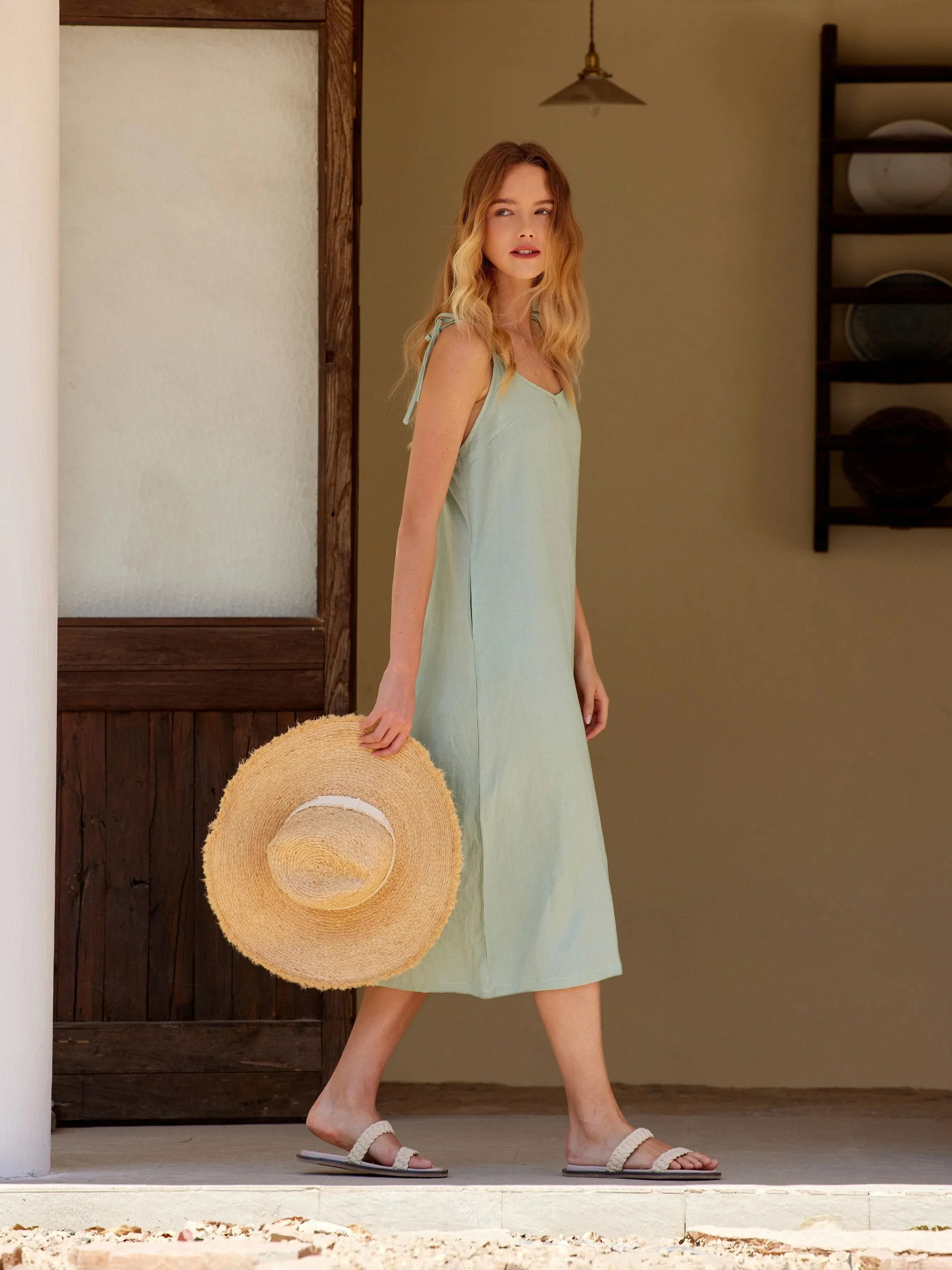 Callie 100% Linen Relaxed Fit Adjustable Straps Slip Dress