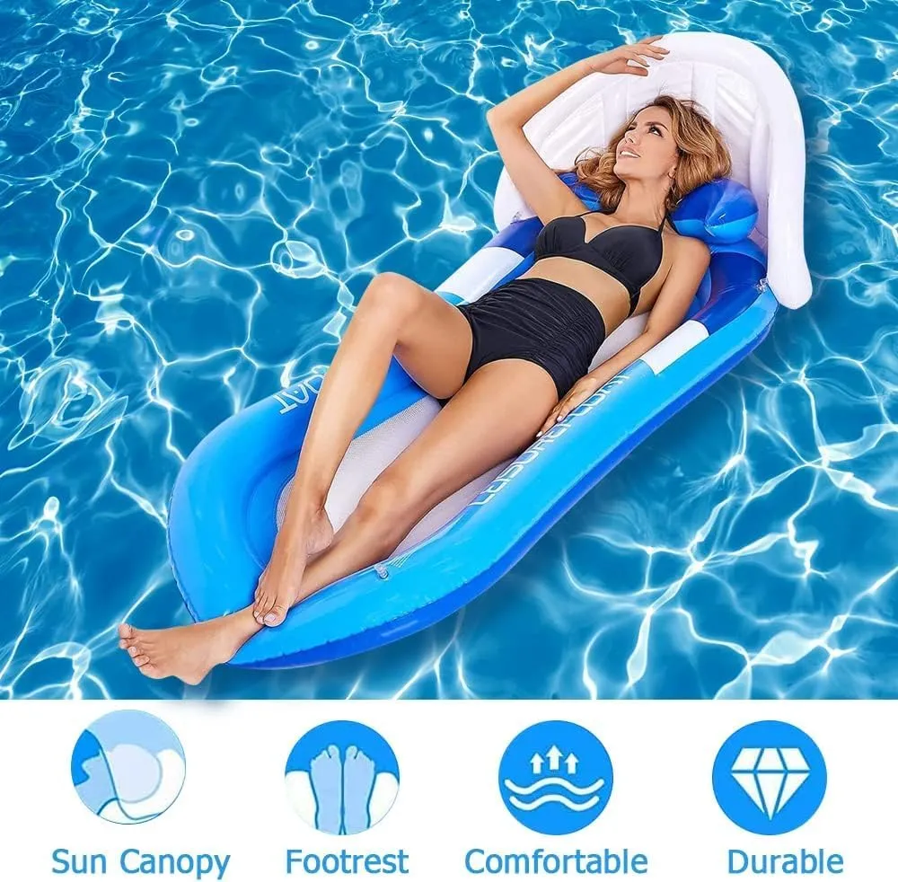 Comfortable Inflatable Pool Lounger with Removable Canopy for Relaxation and Tanning