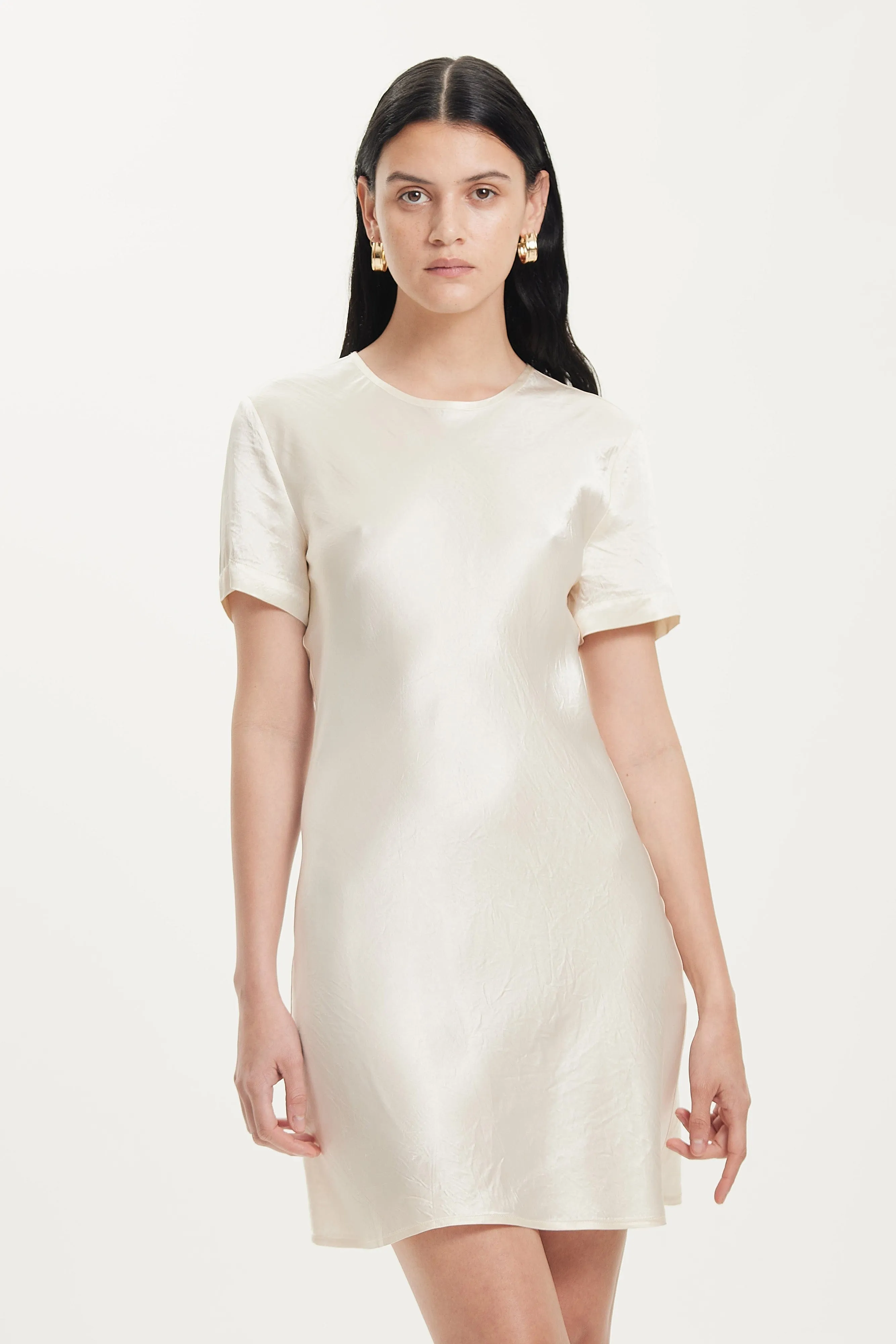 CRUSH BIAS TEE MINI DRESS | CREAM
