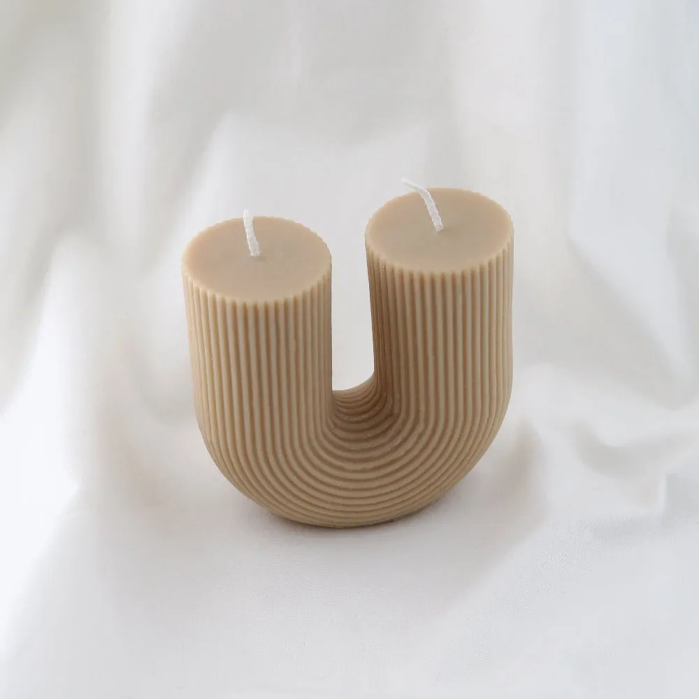 Curved Double Pillar Candle - Beige