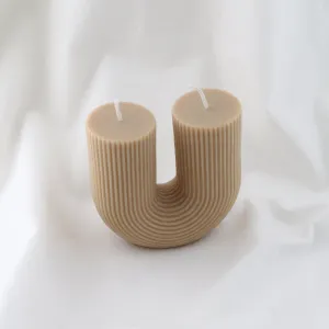 Curved Double Pillar Candle - Beige