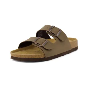 CUSHIONAIRE Lane Cork Footbed Sandals for Women  Comfortable Double Buckle Slip-On with Genuine Suede Footbed & Arch Support Slides for Women Footwear, BROWN 7
