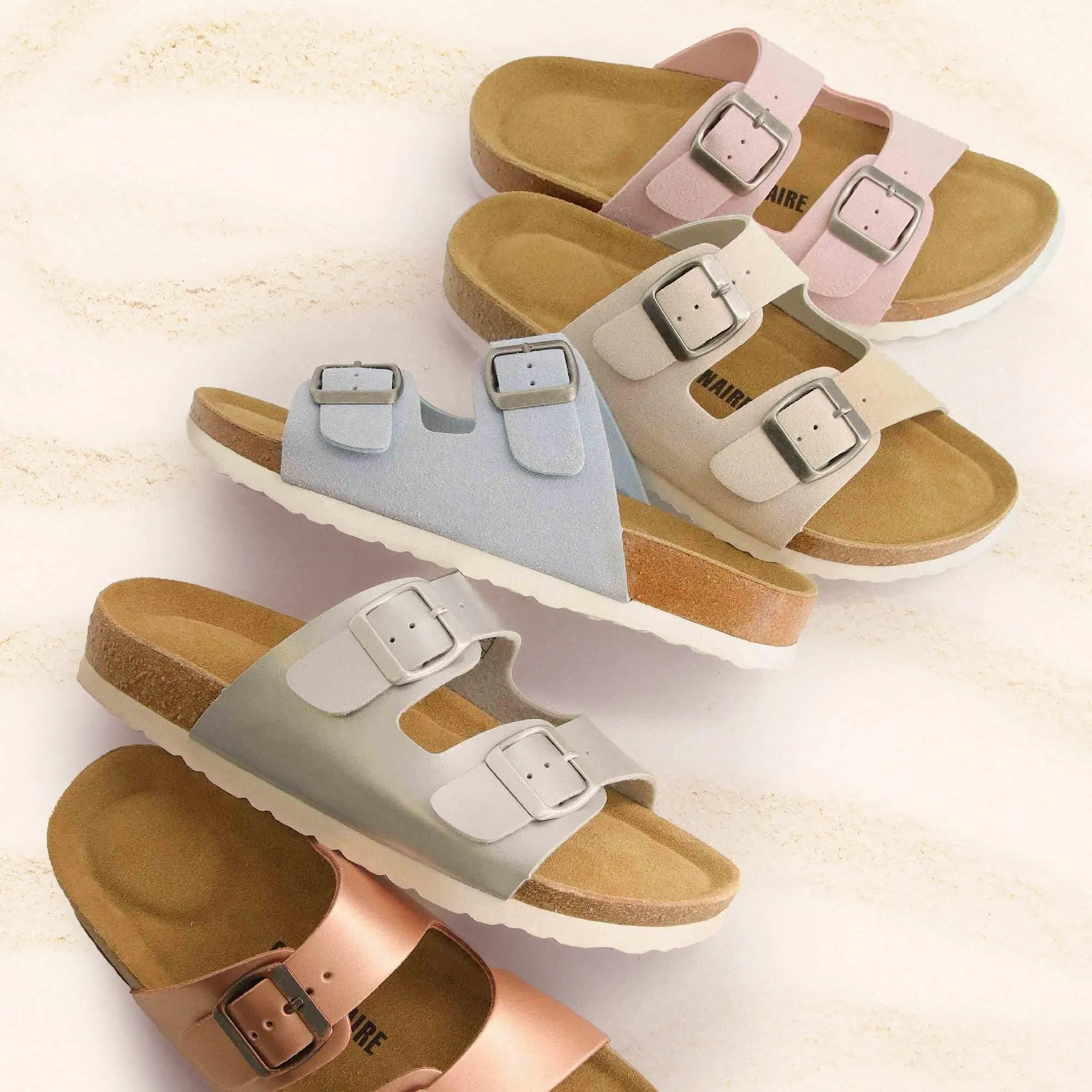 CUSHIONAIRE Lane Cork Footbed Sandals for Women  Comfortable Double Buckle Slip-On with Genuine Suede Footbed & Arch Support Slides for Women Footwear, BROWN 7