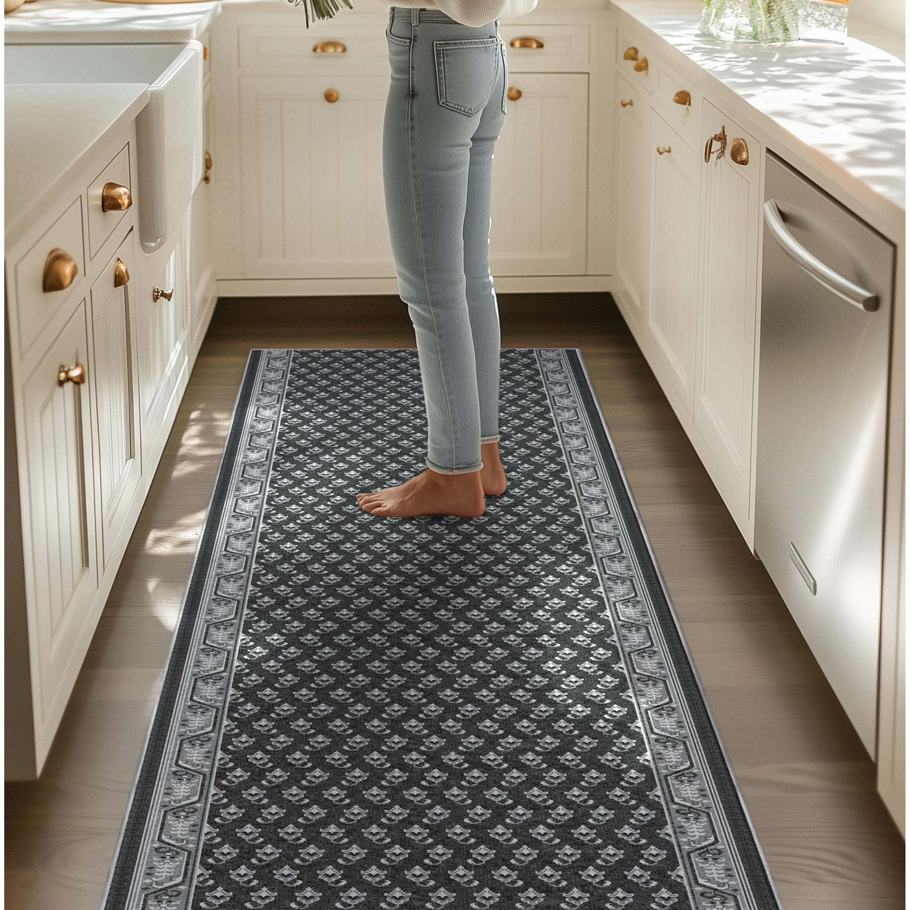 Custom Size Runner Windsor Diamond Midnight Ash Choose Your Width x Choose Your Length Hallway Runner Rug