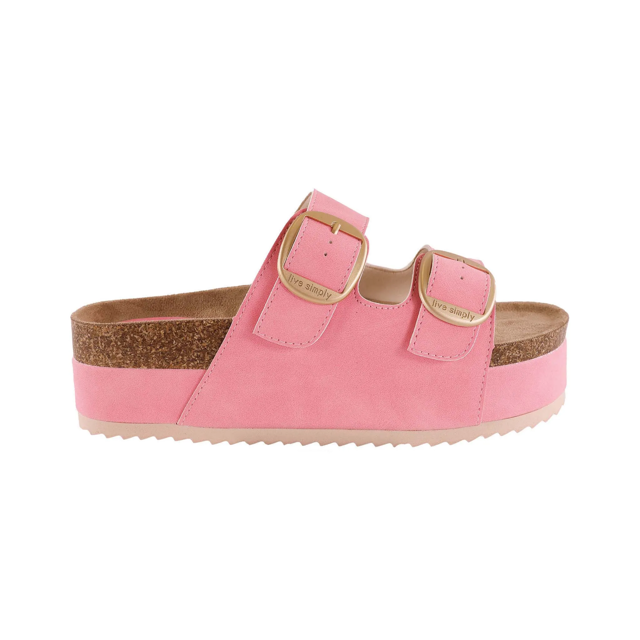 Double Strap Buckle Platform Sandal in Pink