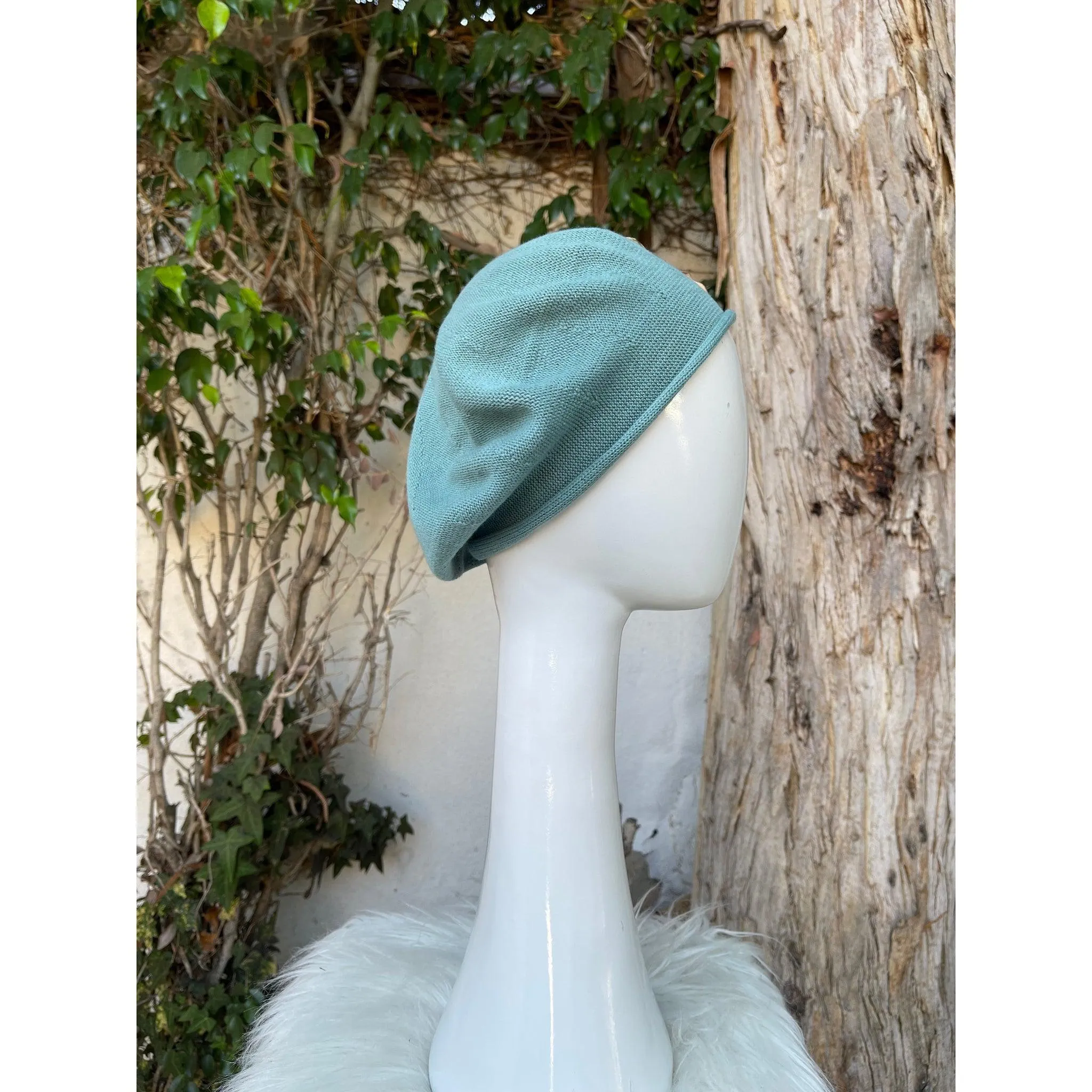 Embellished Cotton Beret - Medium/Large, Mint Petal Flower