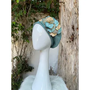 Embellished Cotton Beret - Medium/Large, Mint Petal Flower