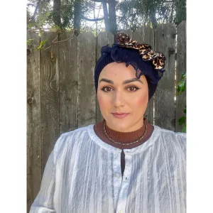 Embellished Cotton French Beret - Navy/Neutral