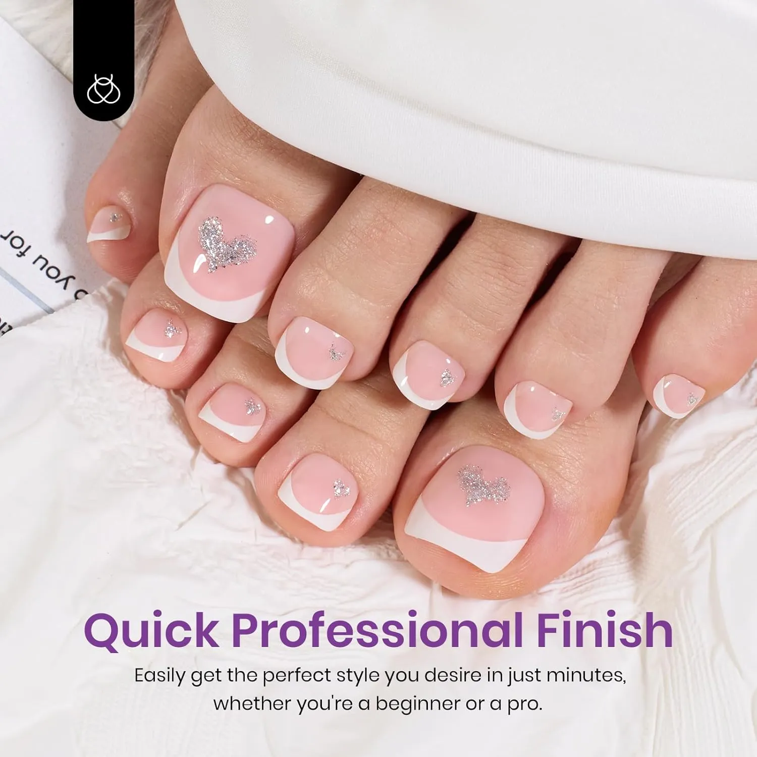 Extra Short Square 4 in 1 Pre-French Tip Press on Toenails in 252pcs 18 Size