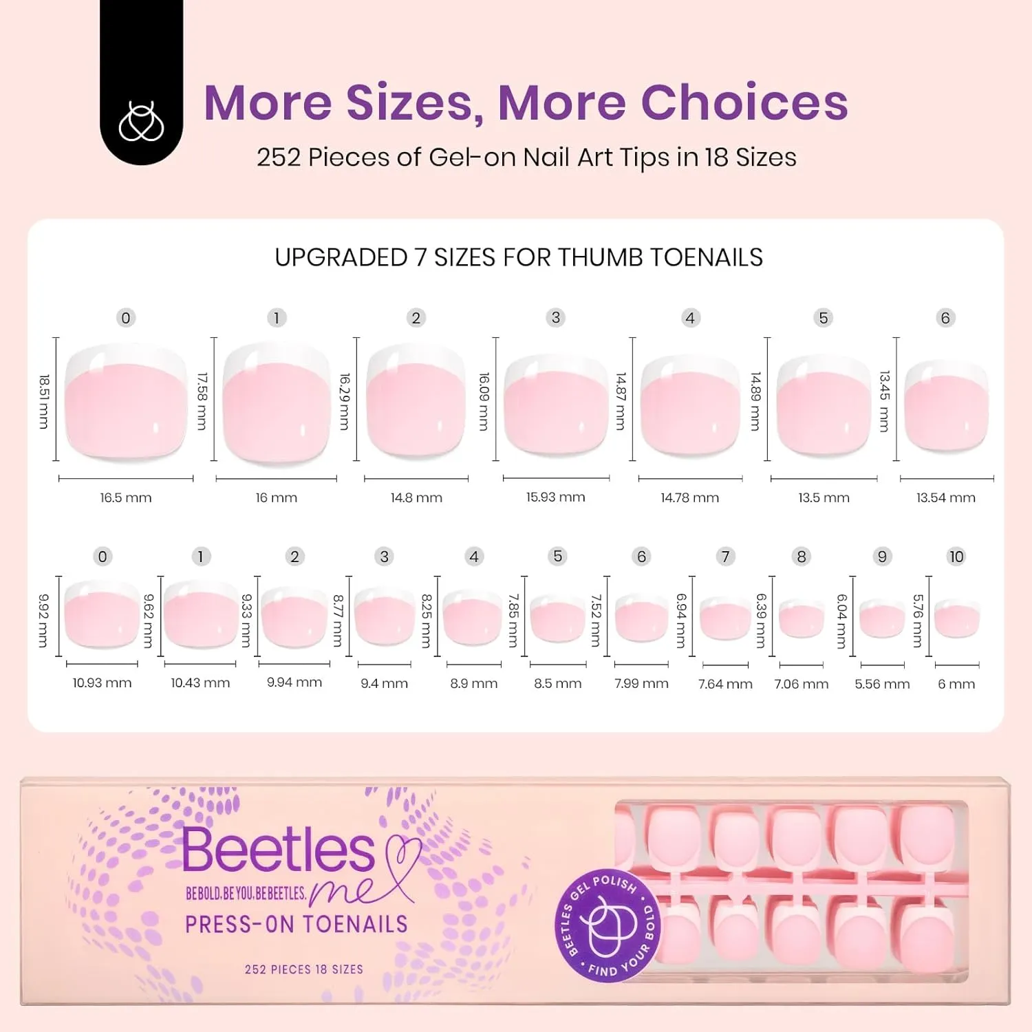 Extra Short Square 4 in 1 Pre-French Tip Press on Toenails in 252pcs 18 Size
