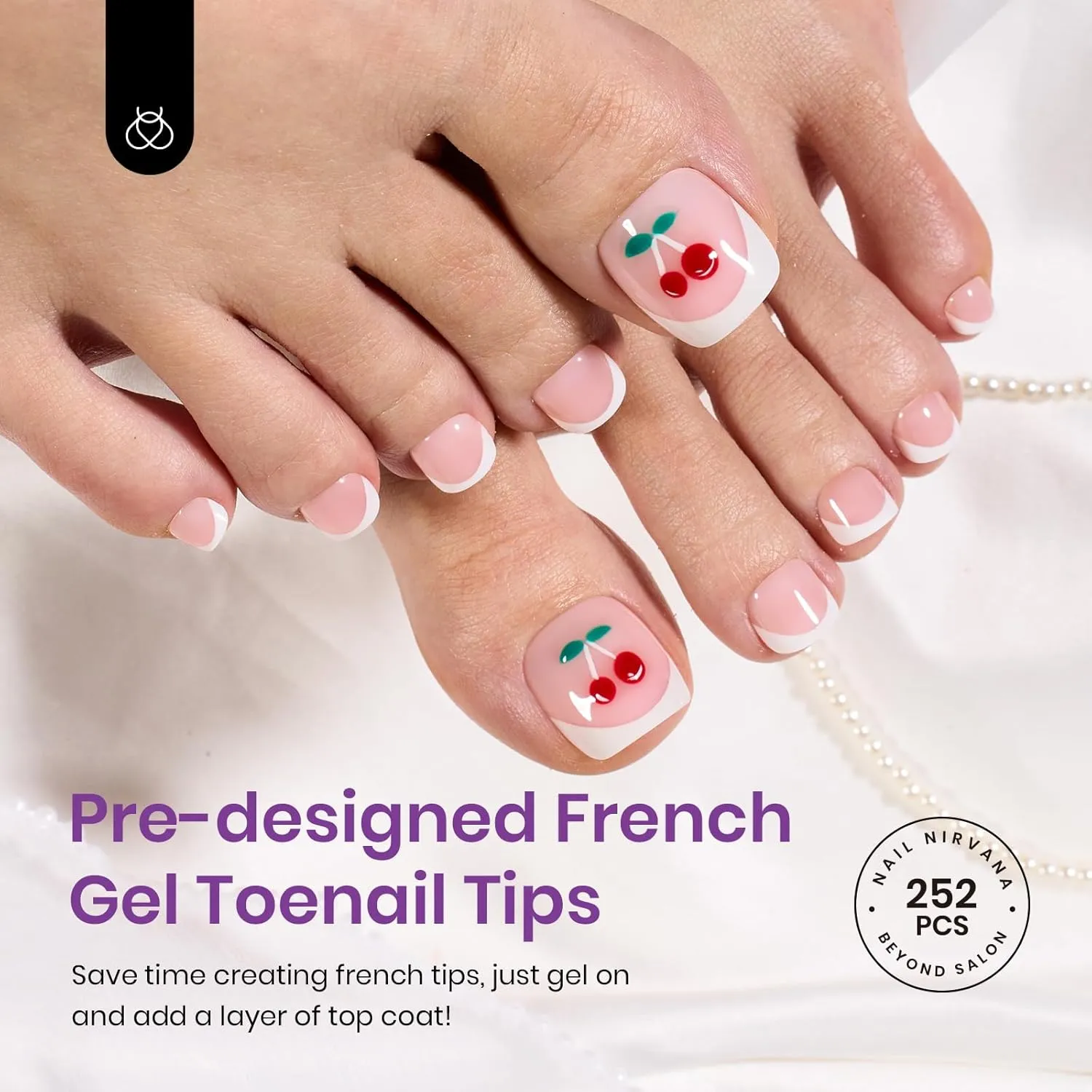 Extra Short Square 4 in 1 Pre-French Tip Press on Toenails in 252pcs 18 Size