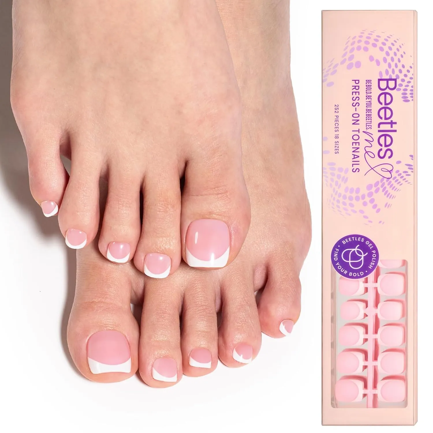 Extra Short Square 4 in 1 Pre-French Tip Press on Toenails in 252pcs 18 Size