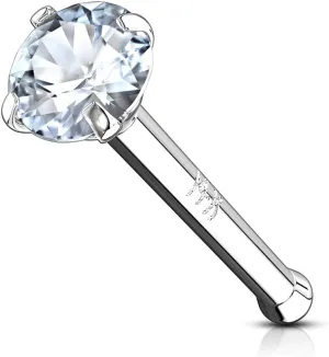 Forbidden Body Jewelry 14k Gold Nose Ring, 20g, Solid 6mm Stud, 2mm CZ Simulated Diamond, Non-Irritating Skin Safe Real Gold, Women and Men