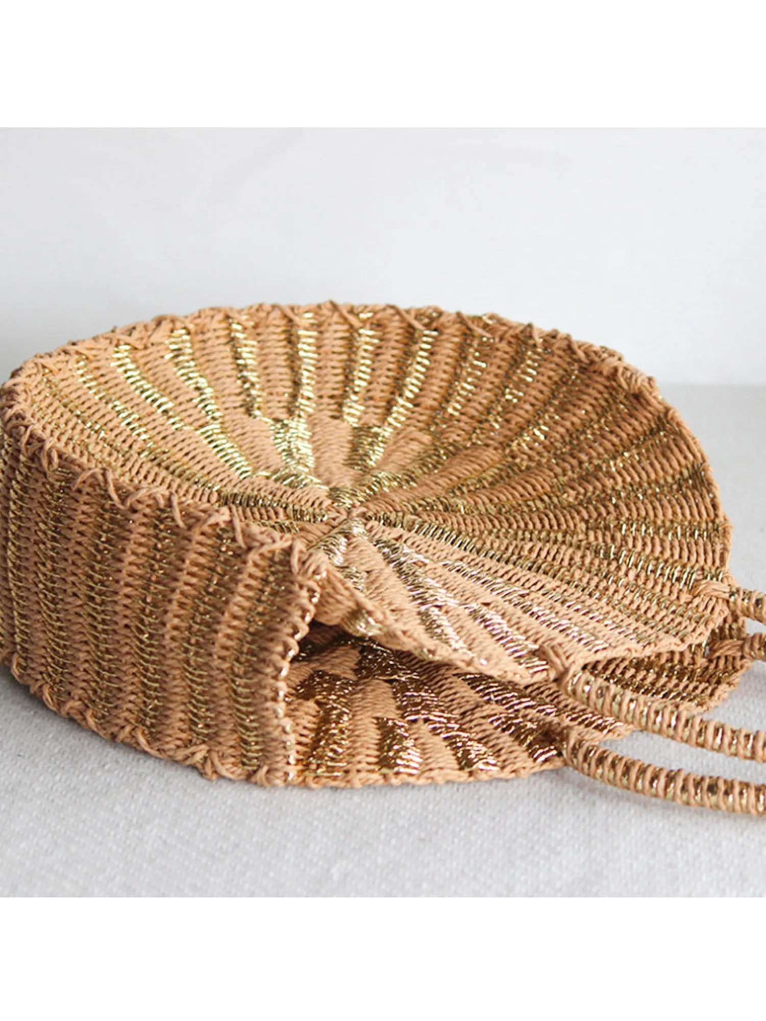 Golden Straw Circle Tote