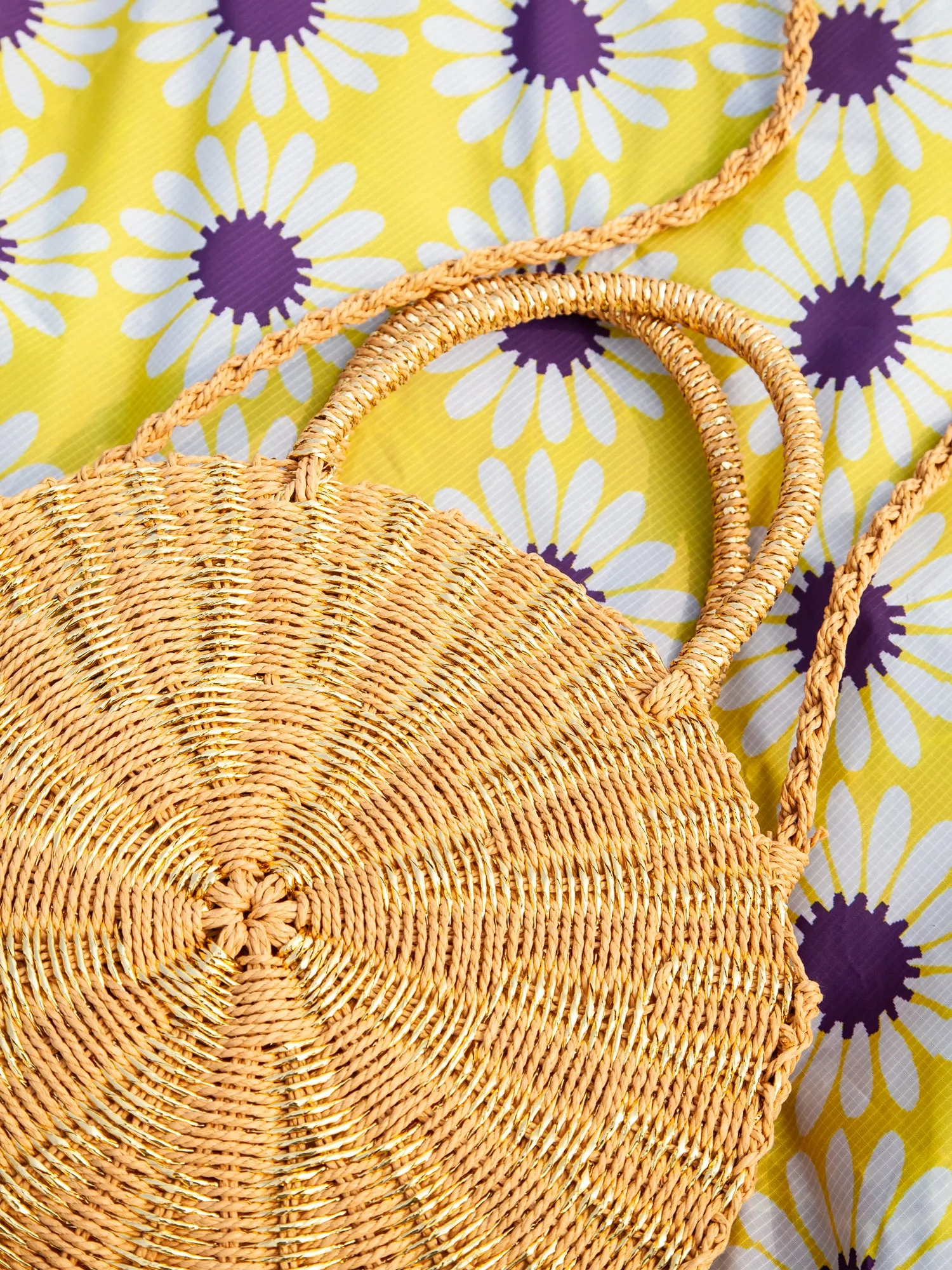 Golden Straw Circle Tote