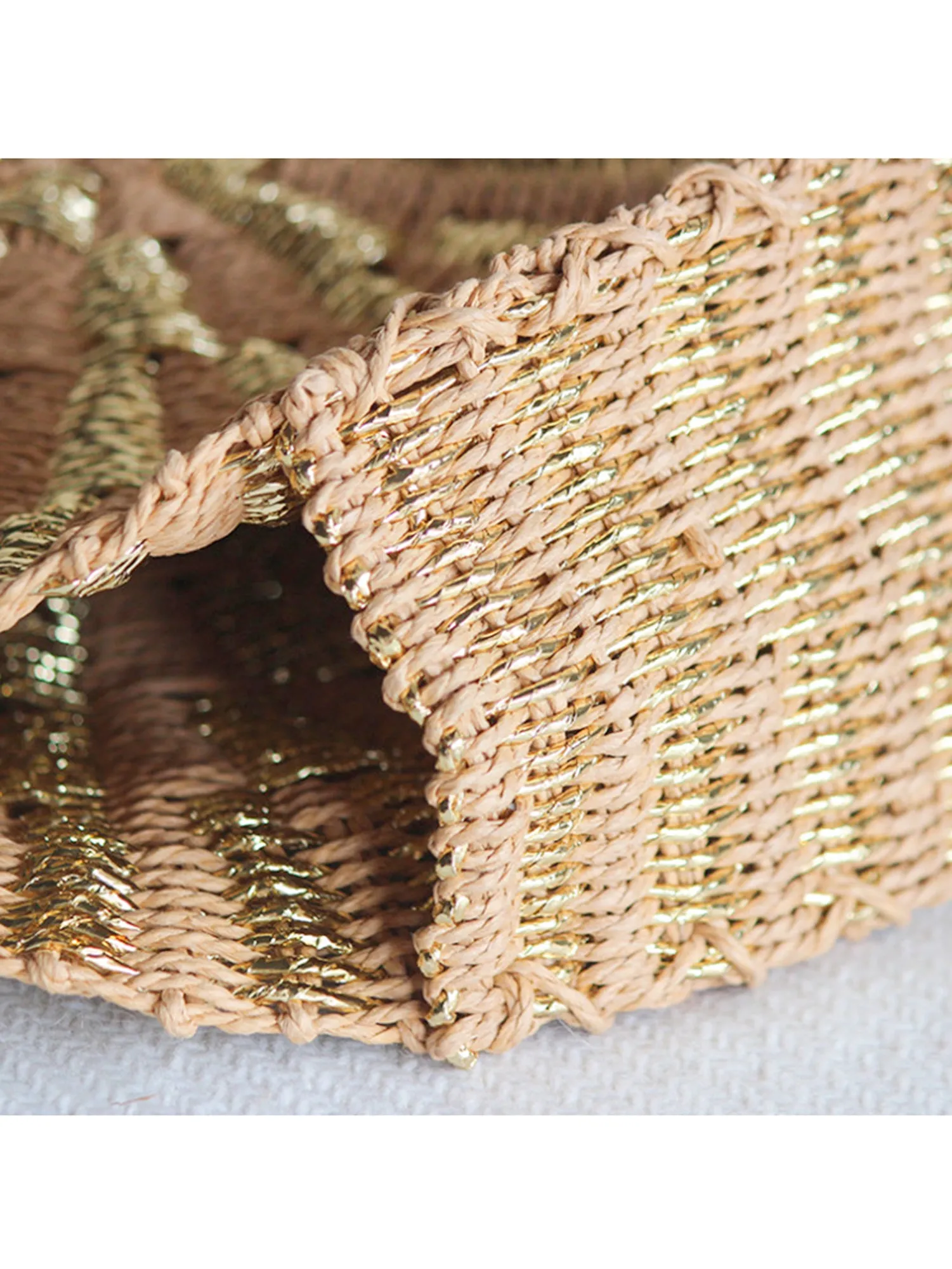 Golden Straw Circle Tote