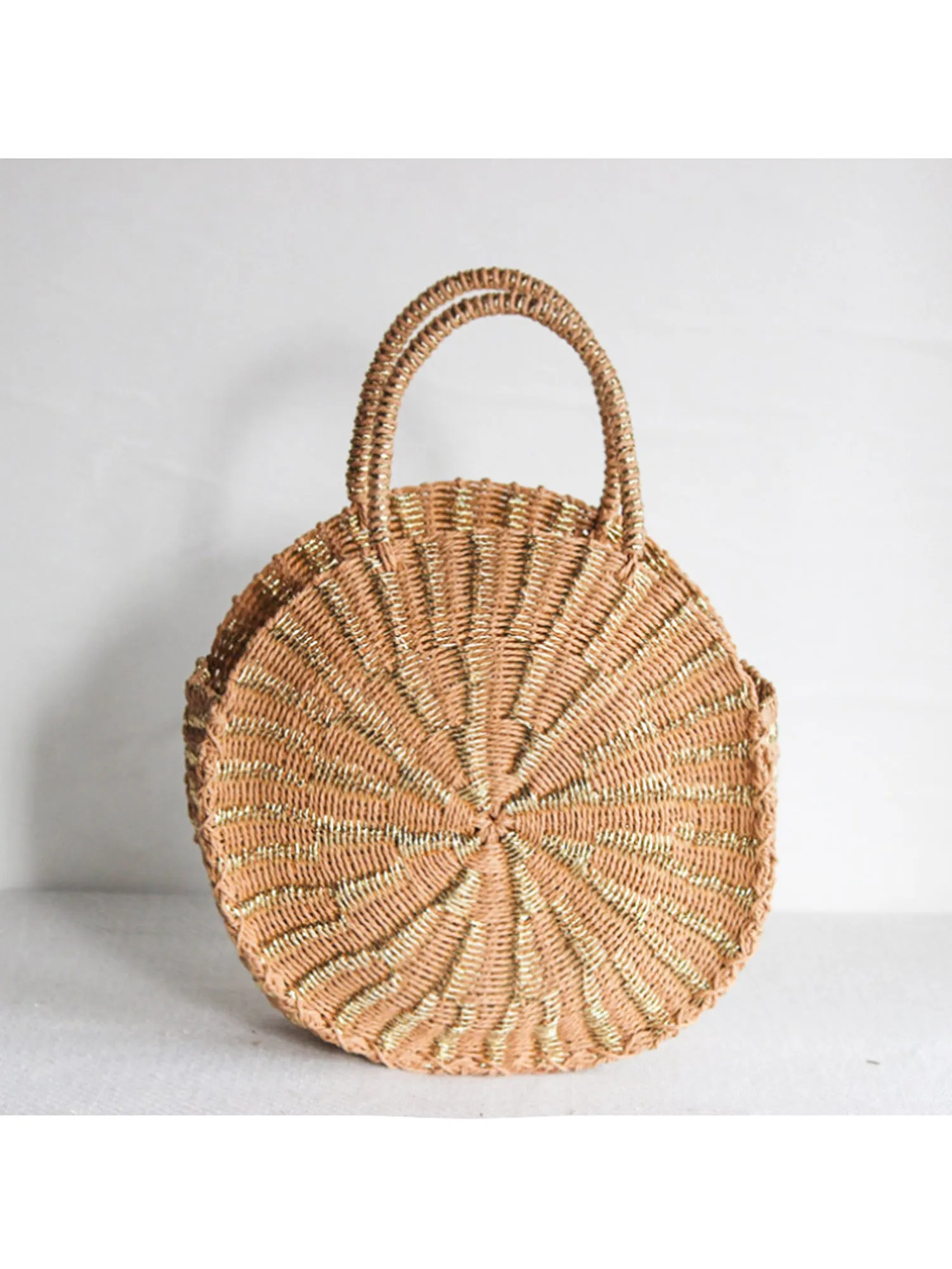 Golden Straw Circle Tote
