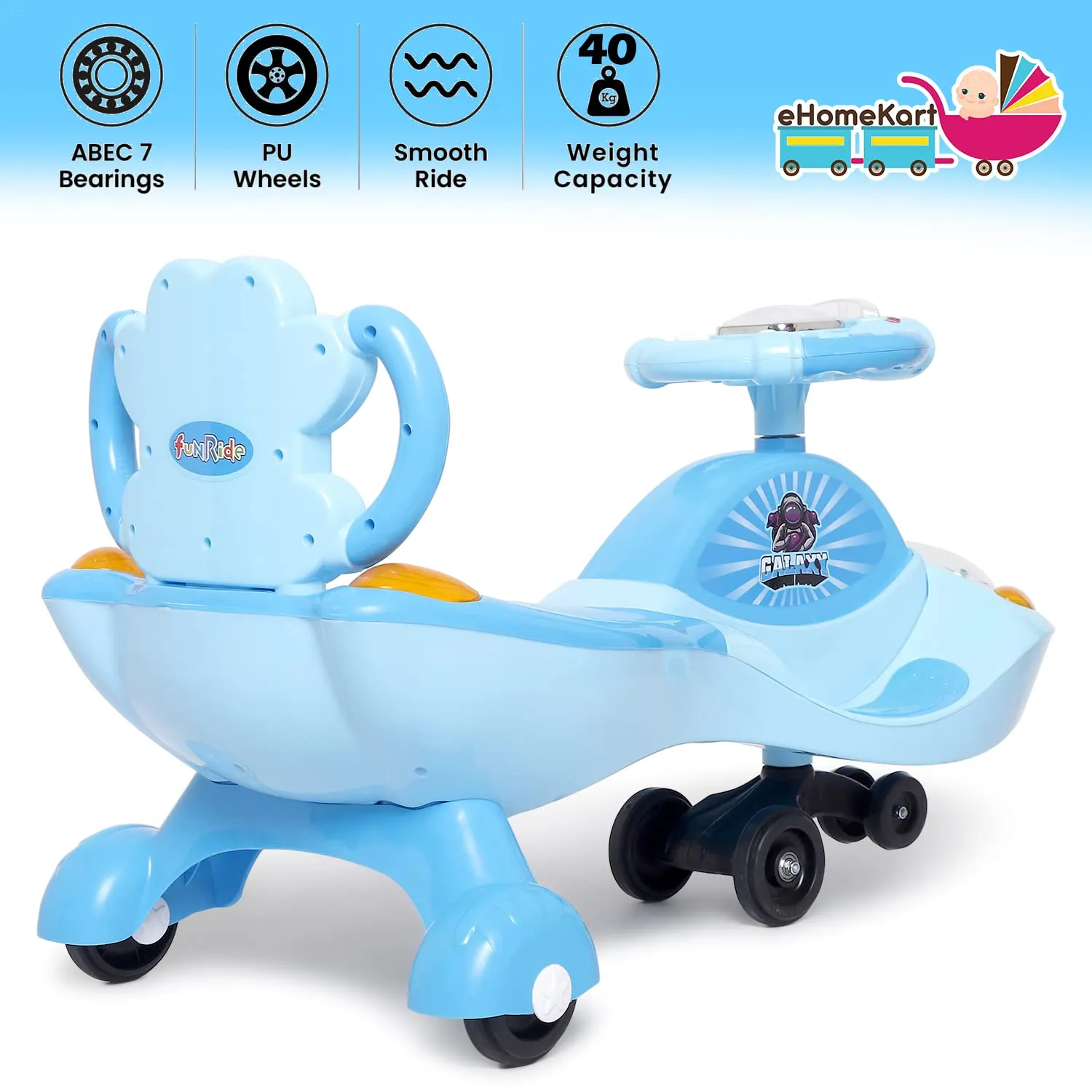 Her Home Galaxy - DX Twist and Swing Magic Car Ride On for Kids with Double Music and Lights for Boys and Girls ( 1 Year to 4 Years)