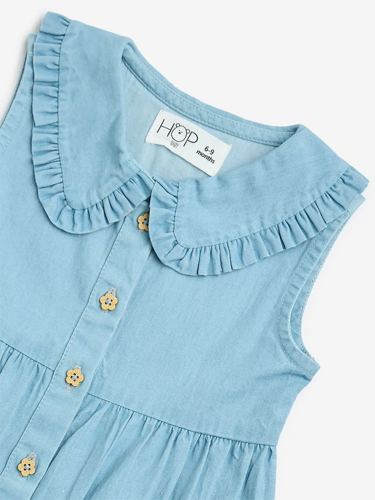 HOP Baby Blue Embroidered Denim A-Line Dress