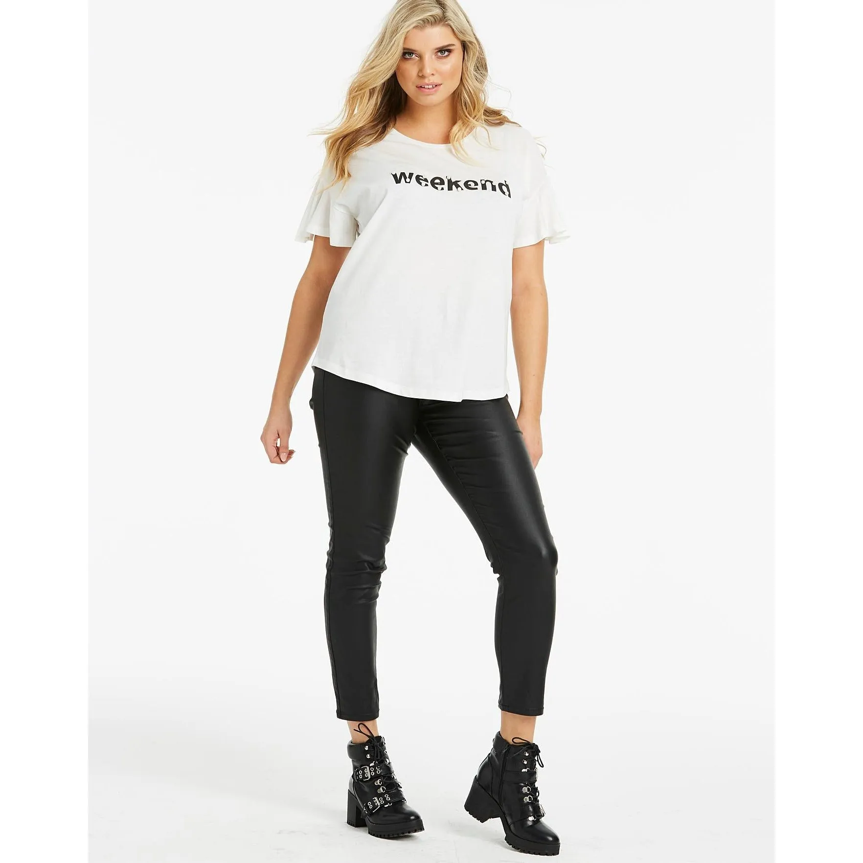 Junarose Weekend Slogan Tee White Size M UK 18/20