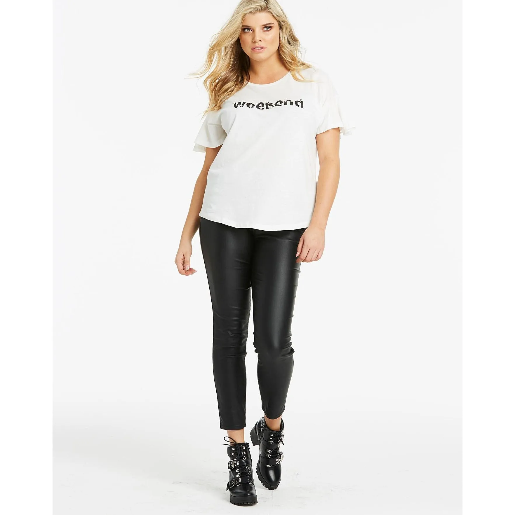 Junarose Weekend Slogan Tee White Size M UK 18/20